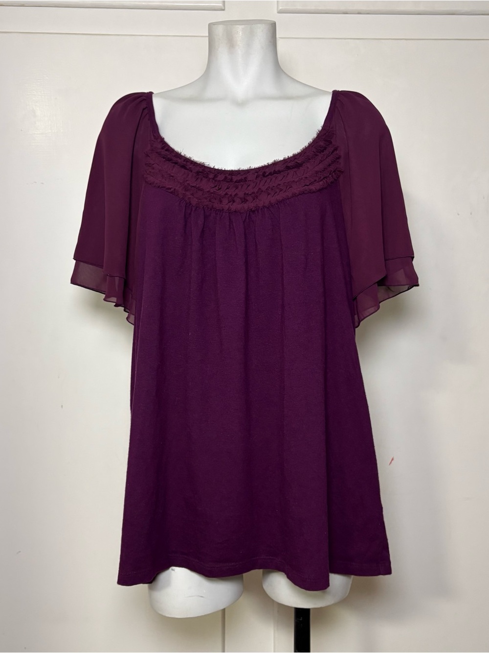 Plus Size Elle Dark Purple Flutter Sleeve Blouse